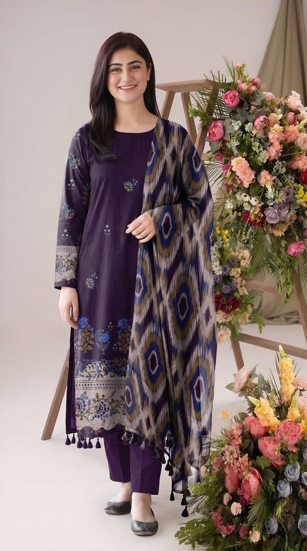 BISMIL 3 PIECE - PRINTED LAWN SUIT Unstitched 024