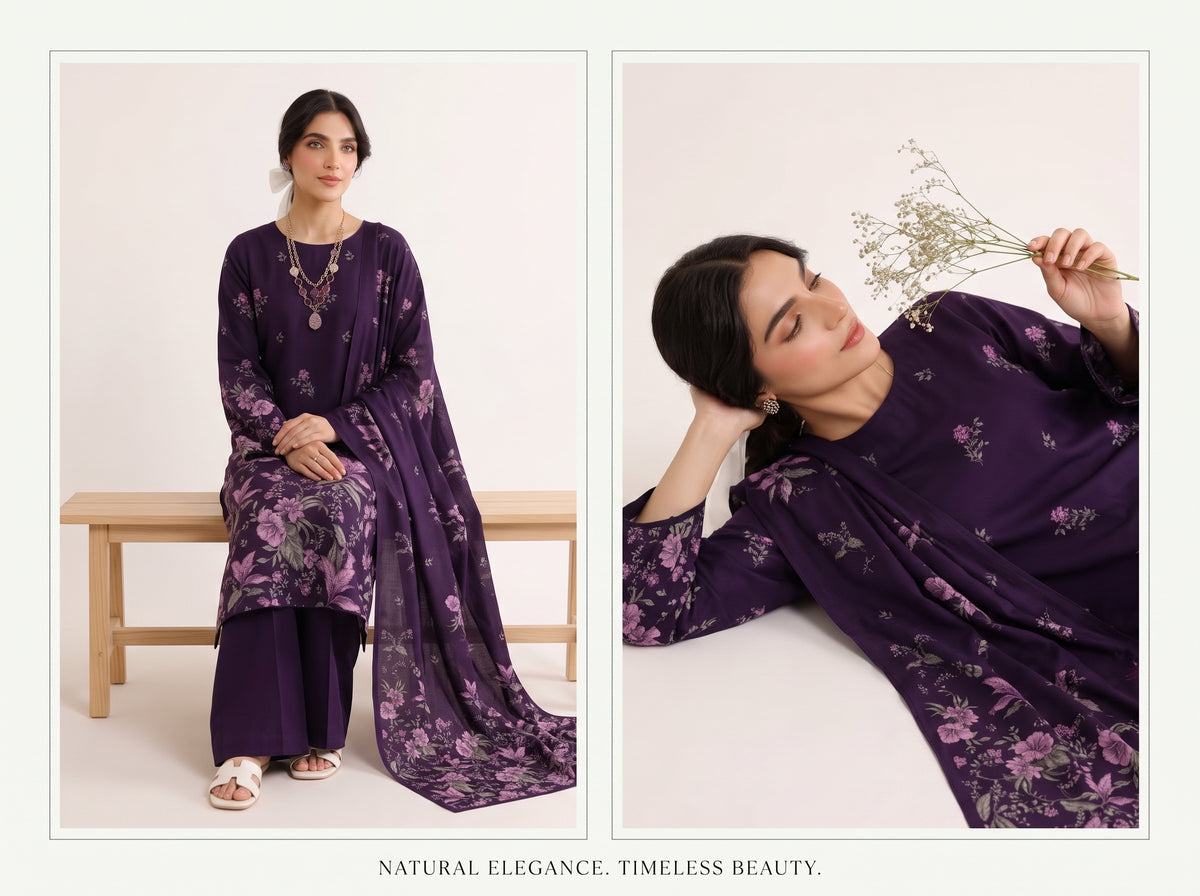 BISMIL 3 PIECE - DIGITAL PRINTED VISCOSE SUIT Unstitched