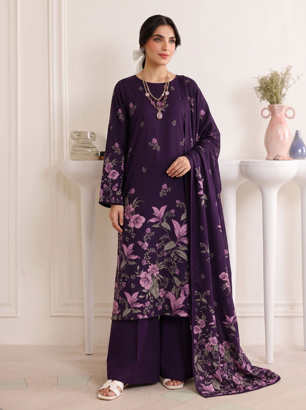 BISMIL 3 PIECE - DIGITAL PRINTED VISCOSE SUIT Unstitched