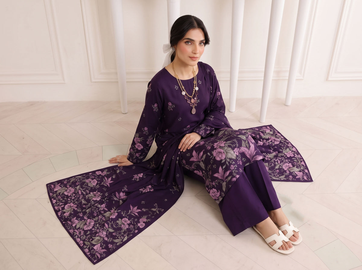 BISMIL 3 PIECE - DIGITAL PRINTED VISCOSE SUIT Unstitched
