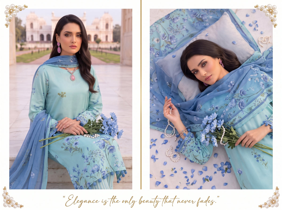 BLISS 3 PIECE - PRINTED LAWN SUIT Unstitched