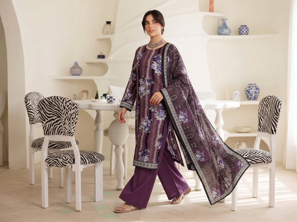 BISMIL 3 PIECE - DIGITAL PRINTED VISCOSE SUIT Unstitched