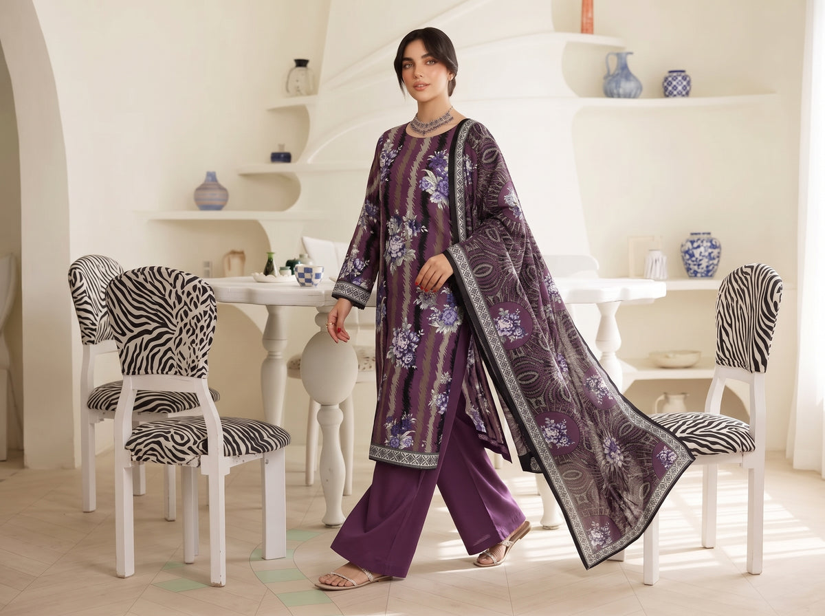 BISMIL 3 PIECE - DIGITAL PRINTED VISCOSE SUIT Unstitched