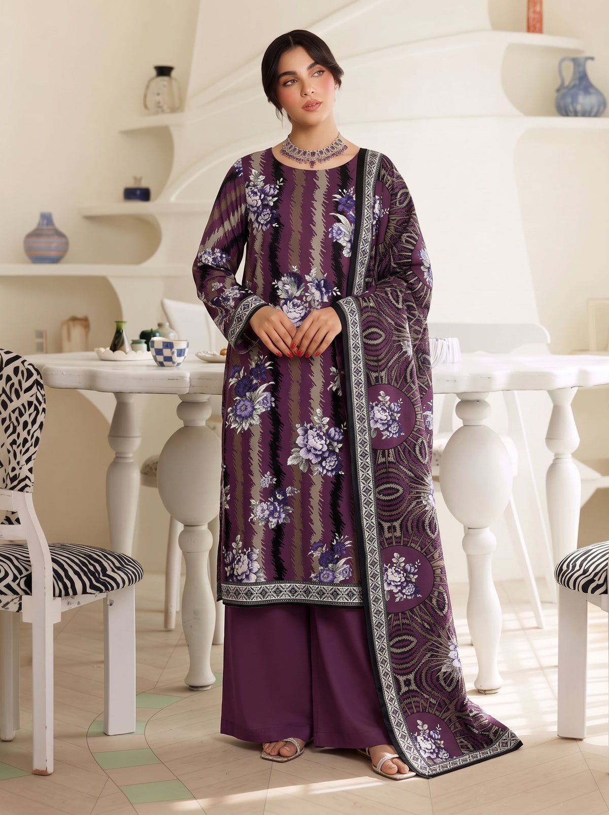 BISMIL 3 PIECE - DIGITAL PRINTED VISCOSE SUIT Unstitched