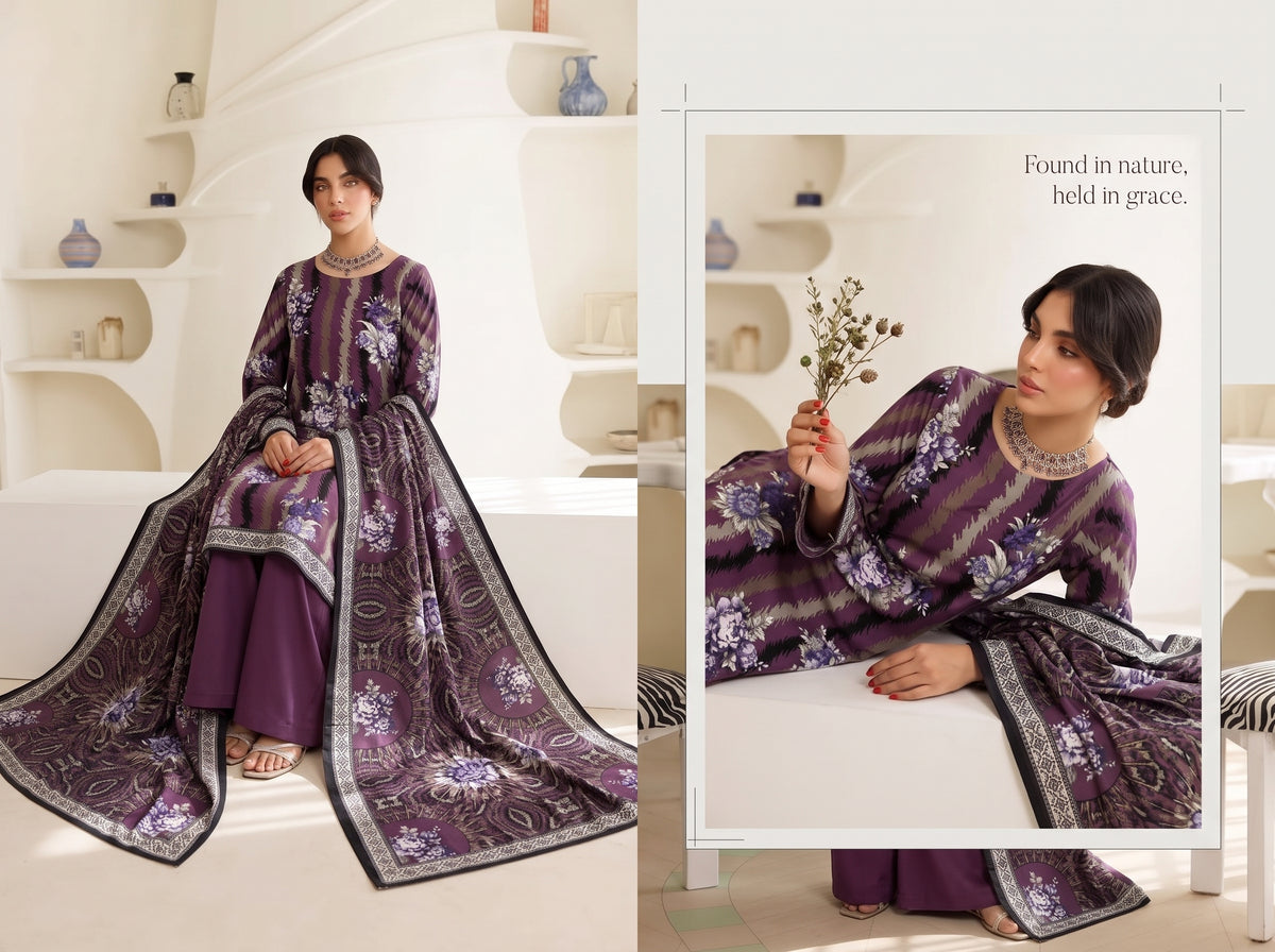 BISMIL 3 PIECE - DIGITAL PRINTED VISCOSE SUIT Unstitched