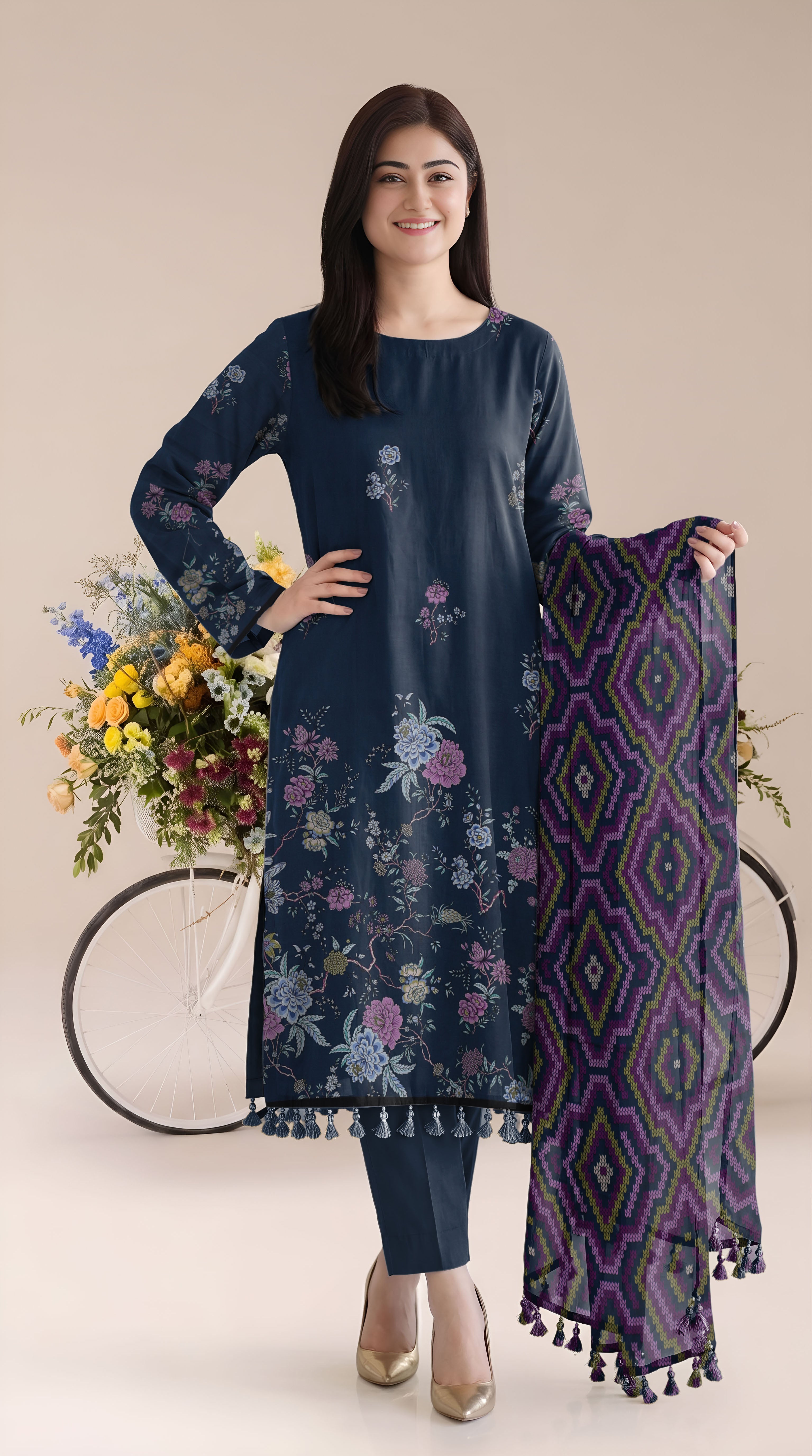 BISMIL 3 PIECE - PRINTED LAWN SUIT Unstitched 021