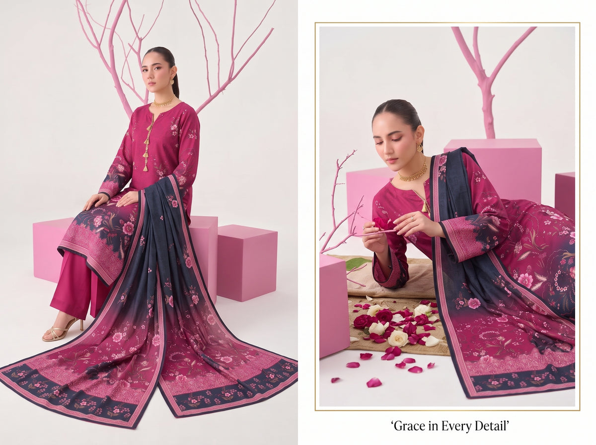 BISMIL 3 PIECE - DIGITAL PRINTED PREMIUM VISCOSE SUIT Unstitched 05