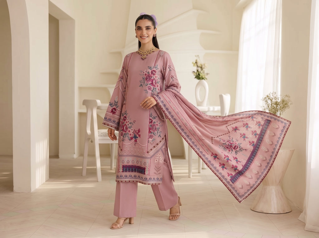 BISMIL 3 PIECE - DIGITAL PRINTED VISCOSE SUIT Unstitched
