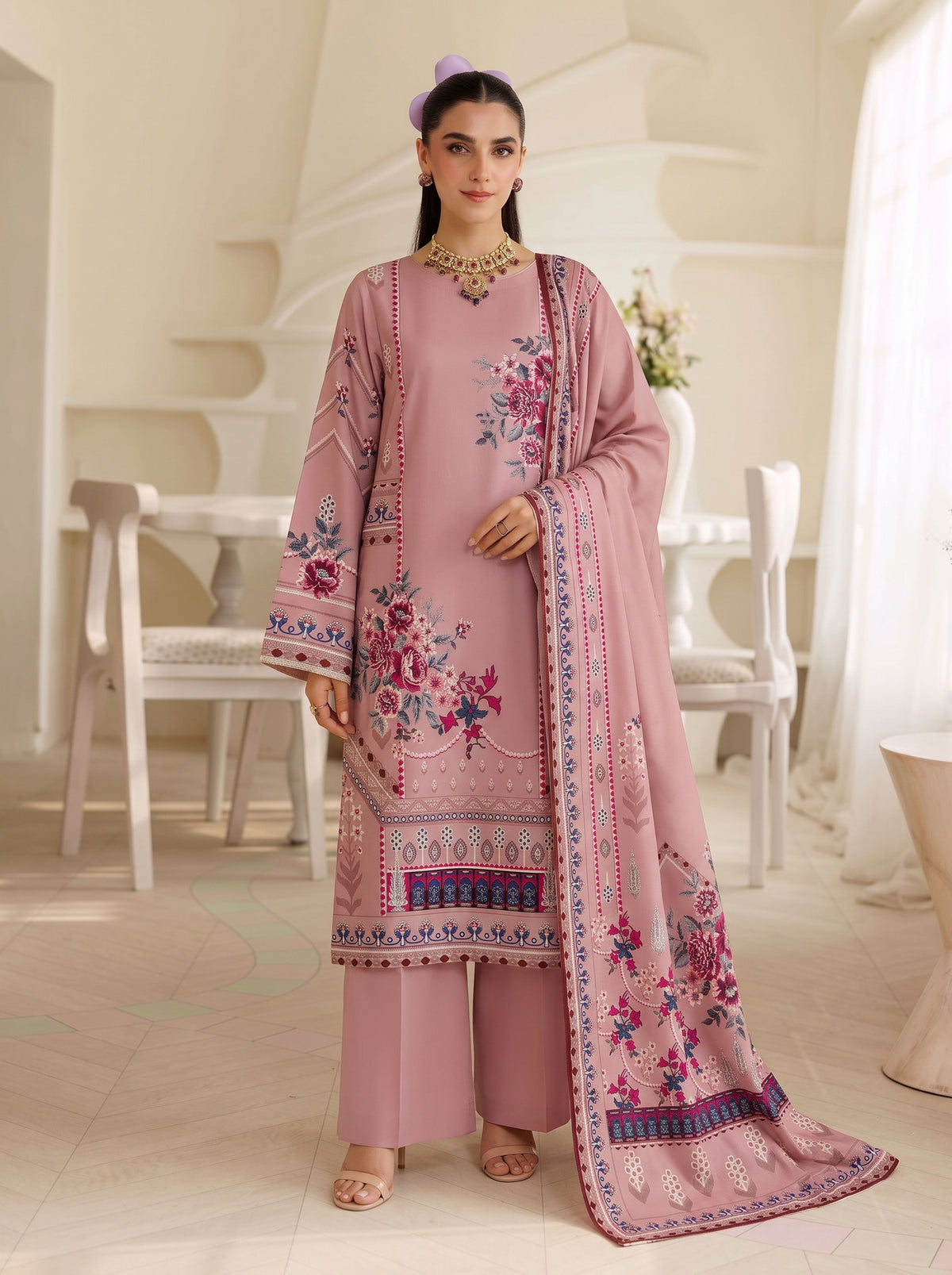 BISMIL 3 PIECE - DIGITAL PRINTED VISCOSE SUIT Unstitched