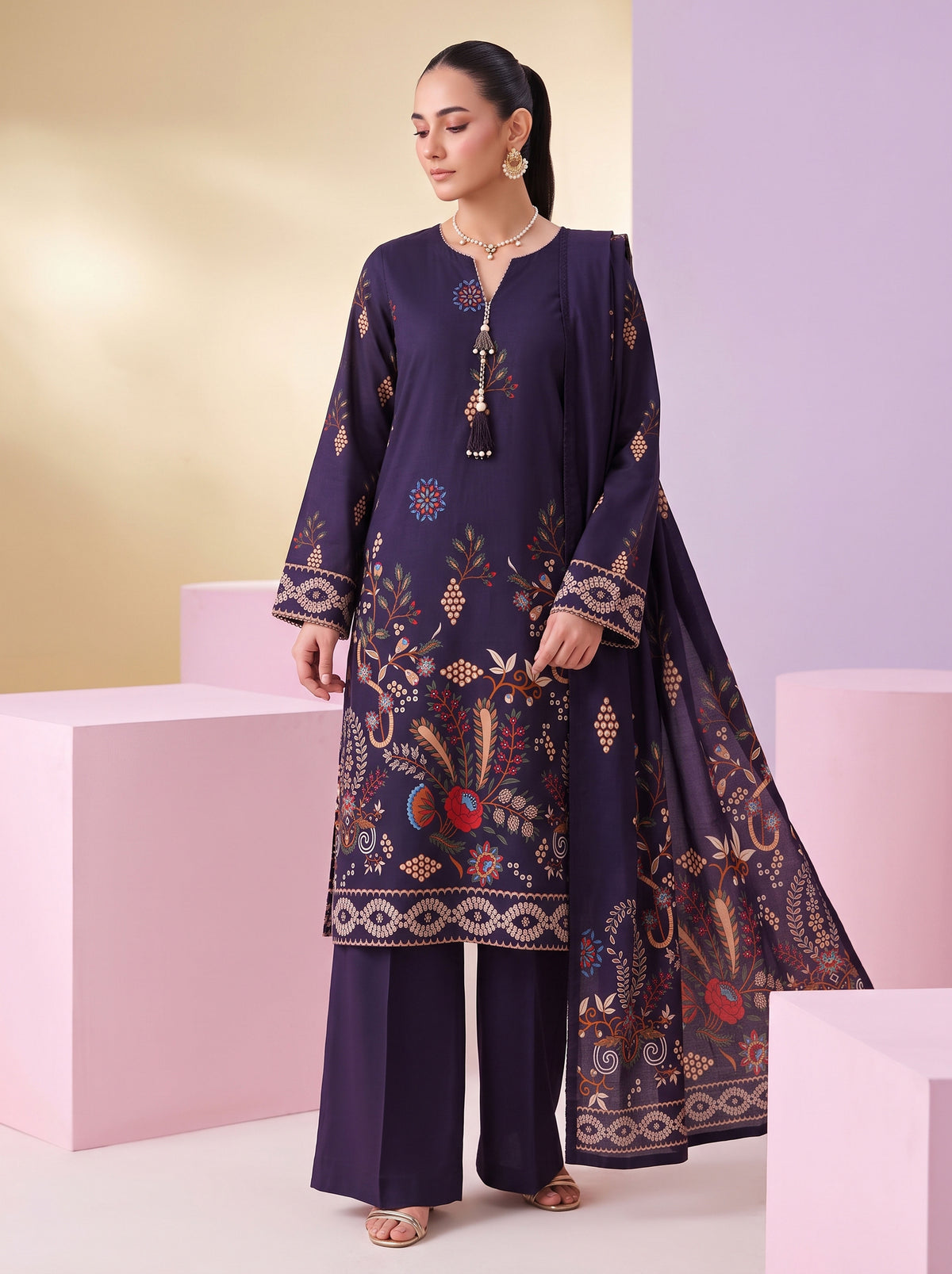BISMIL 3 PIECE - DIGITAL PRINTED PREMIUM VISCOSE SUIT Unstitched 04