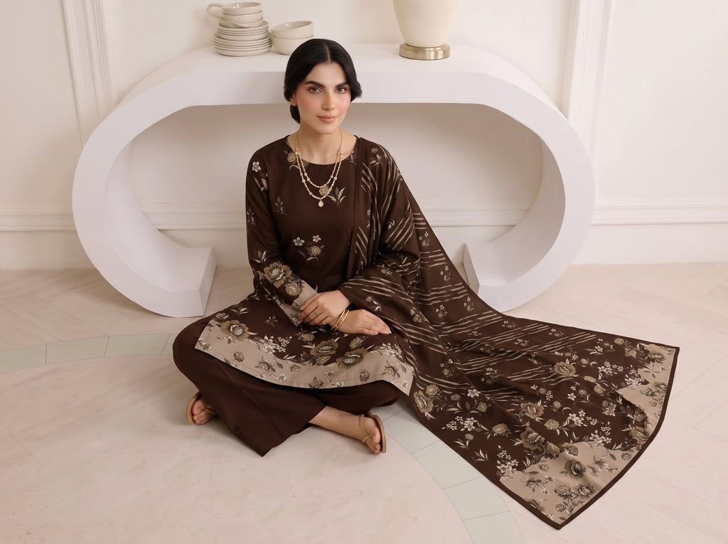 BISMIL 3 PIECE - DIGITAL PRINTED VISCOSE SUIT Unstitched