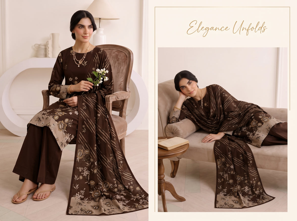 BISMIL 3 PIECE - DIGITAL PRINTED VISCOSE SUIT Unstitched