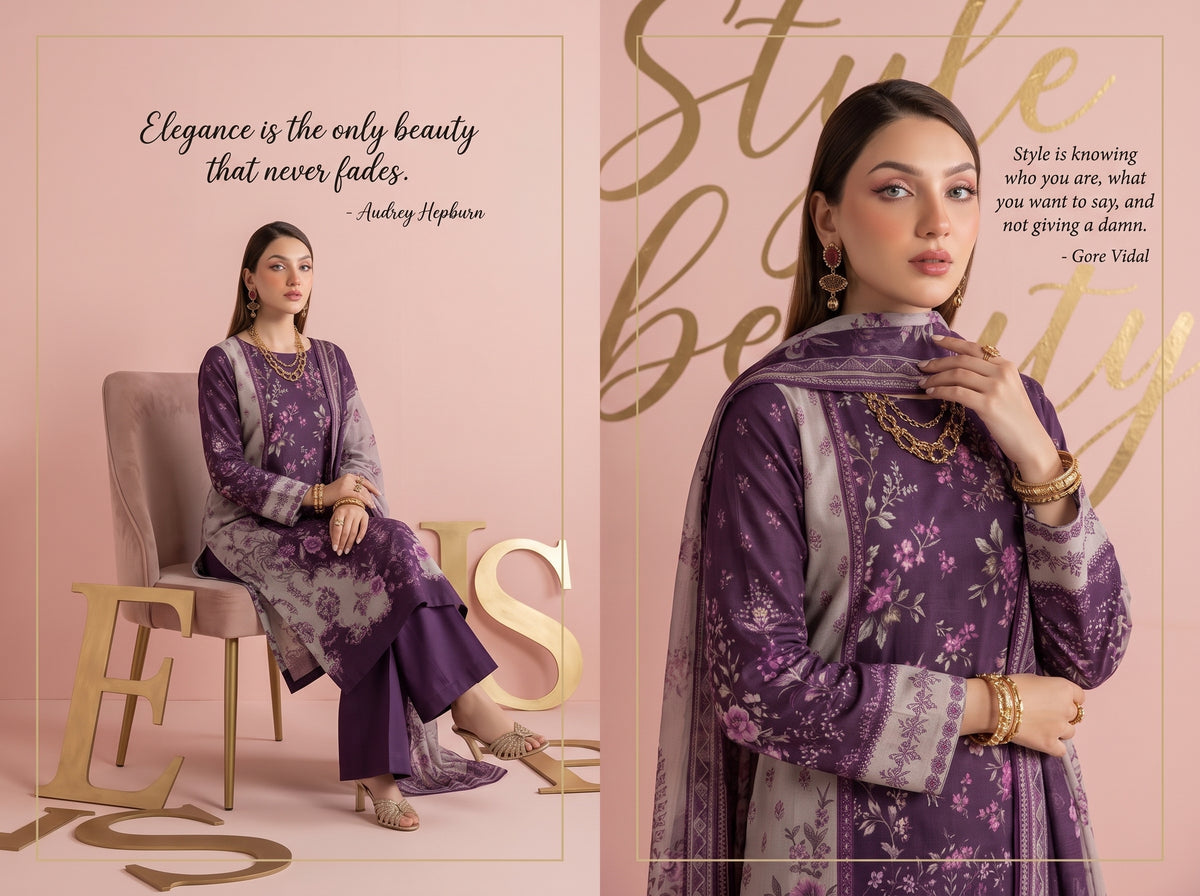 BISMIL 3 PIECE - DIGITAL PRINTED LAWN SUIT Unstitched