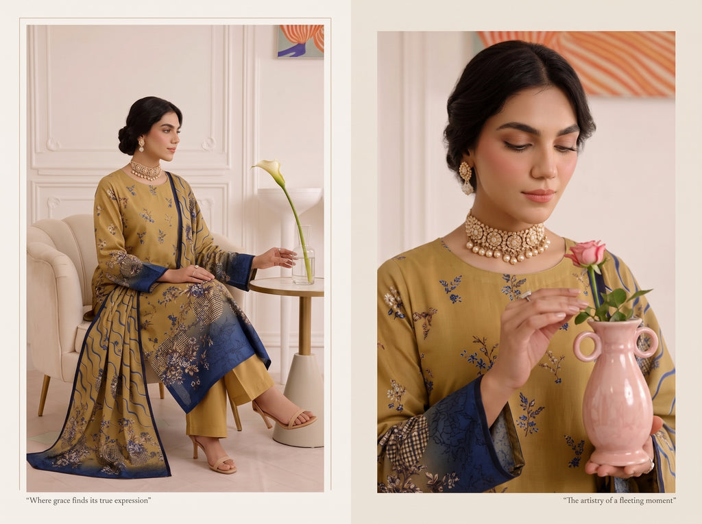BISMIL 3 PIECE - DIGITAL PRINTED VISCOSE SUIT Unstitched