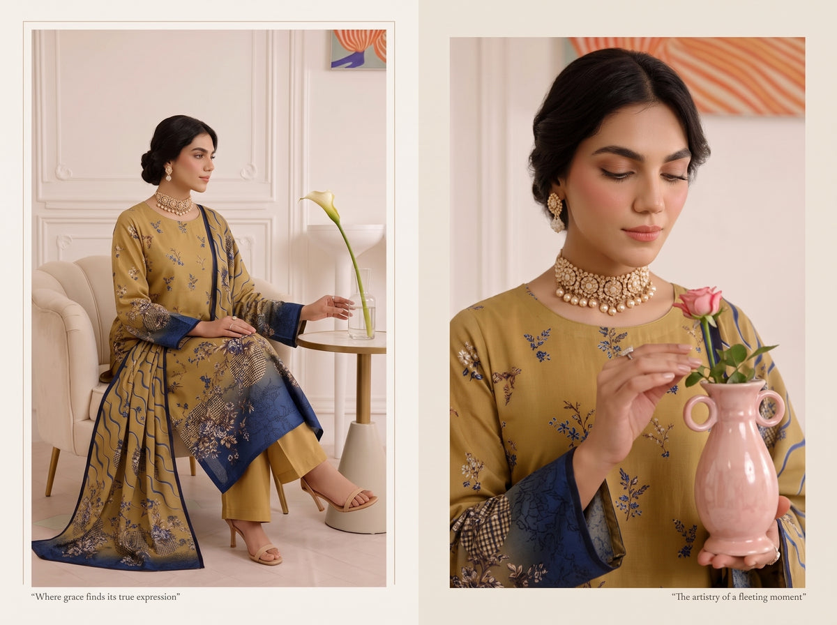 BISMIL 3 PIECE - DIGITAL PRINTED VISCOSE SUIT Unstitched