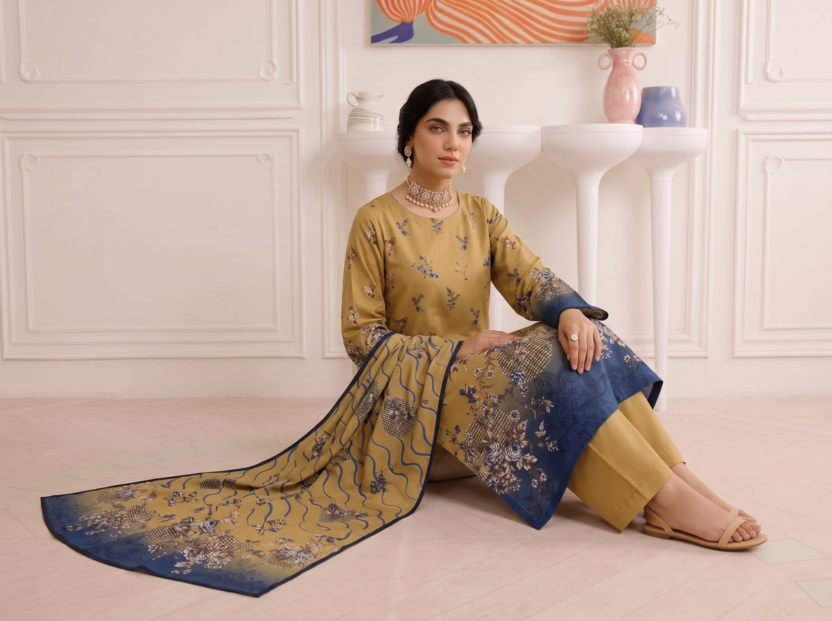 BISMIL 3 PIECE - DIGITAL PRINTED VISCOSE SUIT Unstitched