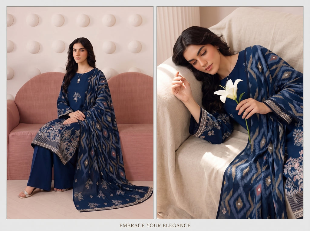 BISMIL 3 PIECE - DIGITAL PRINTED VISCOSE SUIT Unstitched