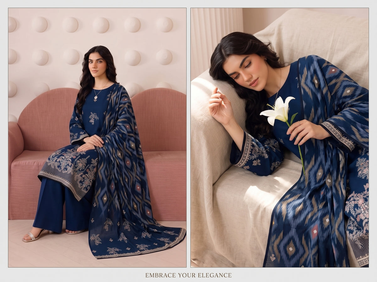 BISMIL 3 PIECE - DIGITAL PRINTED VISCOSE SUIT Unstitched