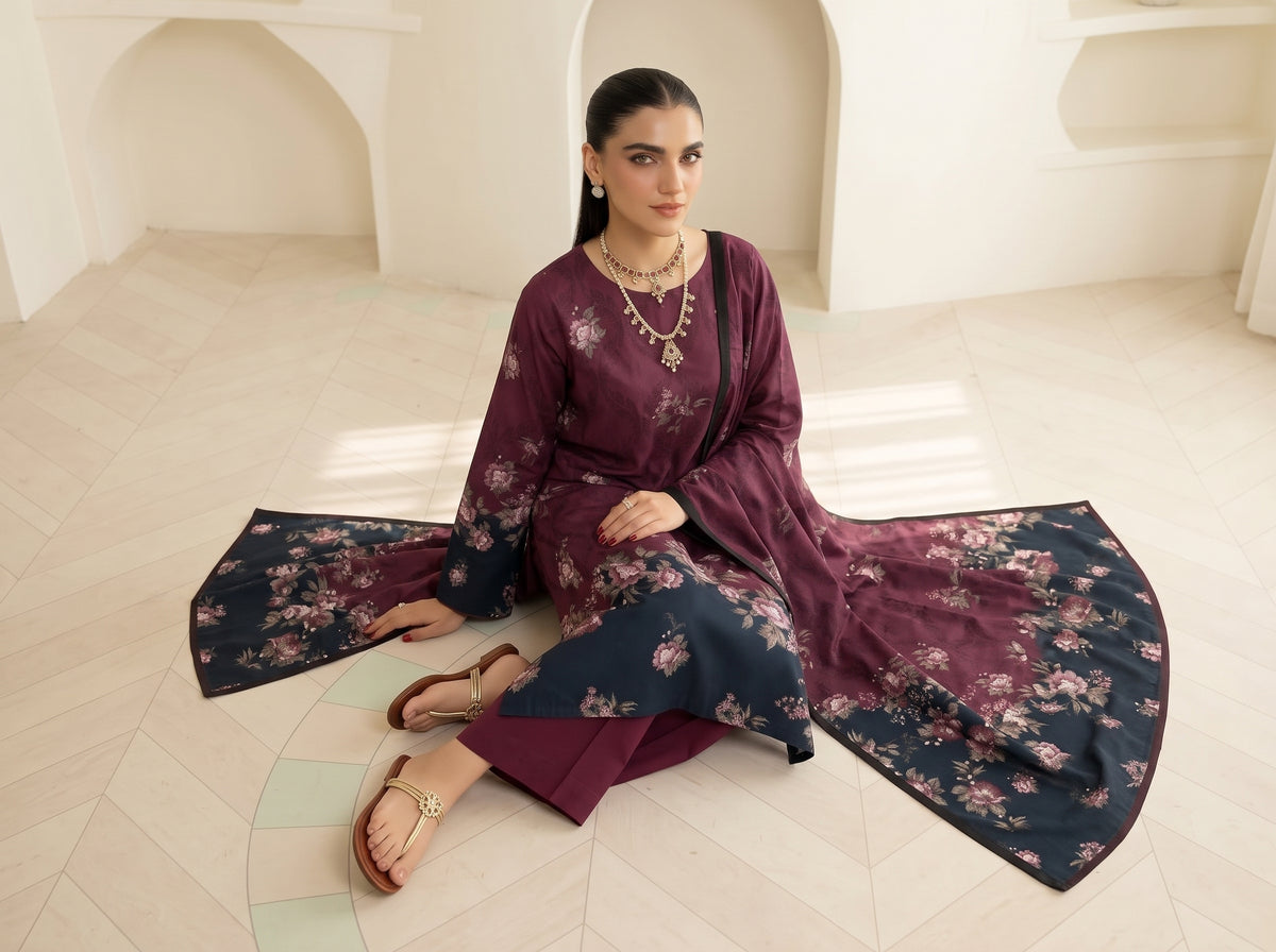 BISMIL 3 PIECE - DIGITAL PRINTED VISCOSE SUIT Unstitched