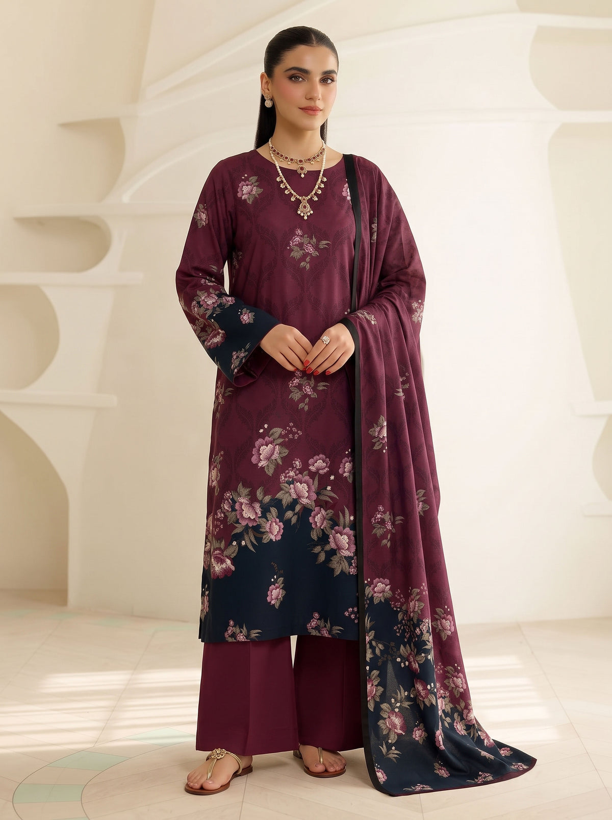 BISMIL 3 PIECE - DIGITAL PRINTED VISCOSE SUIT Unstitched
