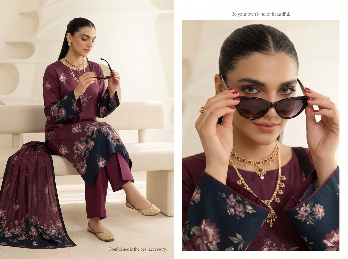BISMIL 3 PIECE - DIGITAL PRINTED VISCOSE SUIT Unstitched