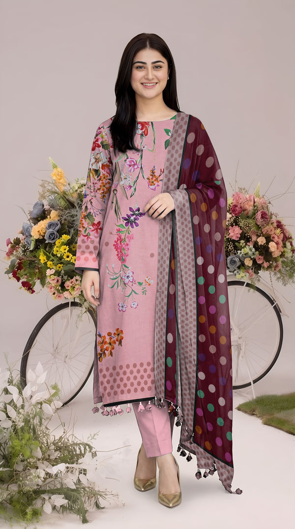 BISMIL 3 PIECE - PRINTED LAWN SUIT Unstitched 025