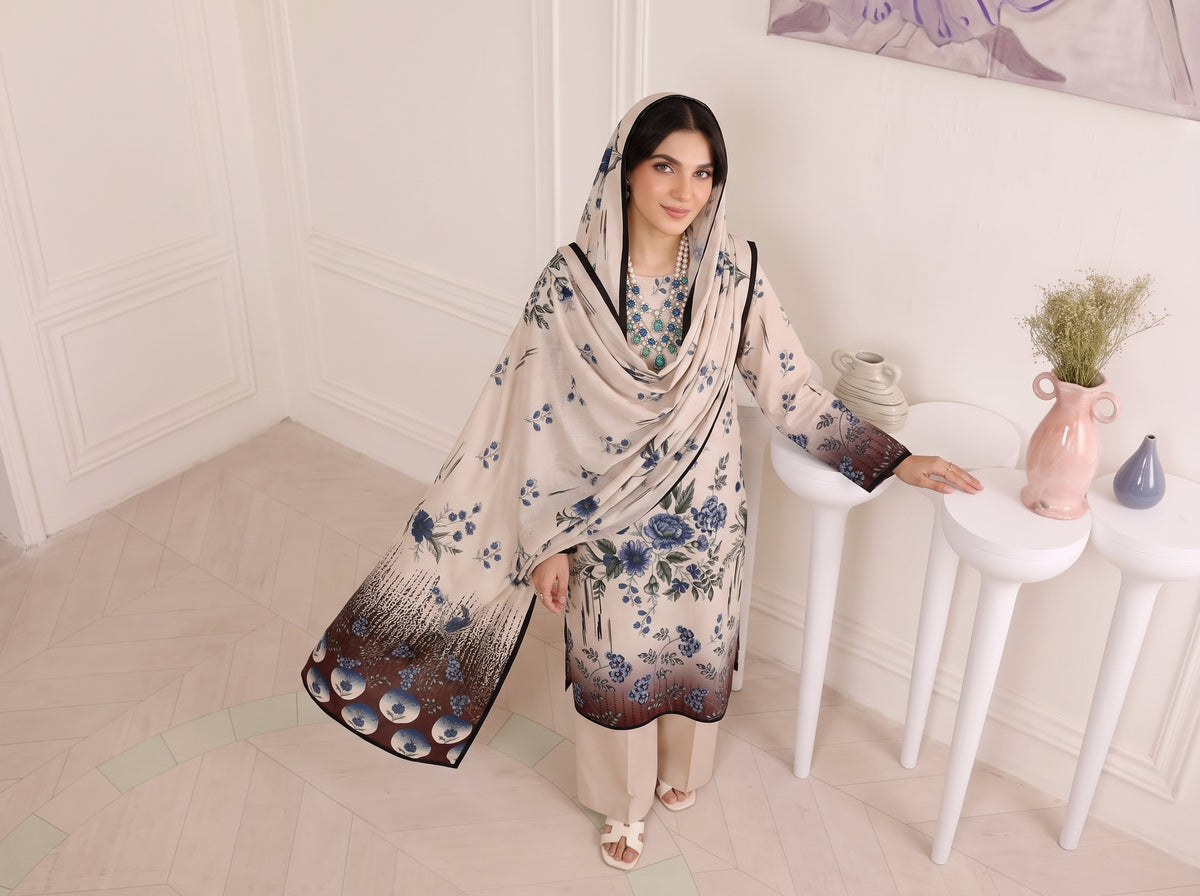 BISMIL 3 PIECE - DIGITAL PRINTED VISCOSE SUIT Unstitched