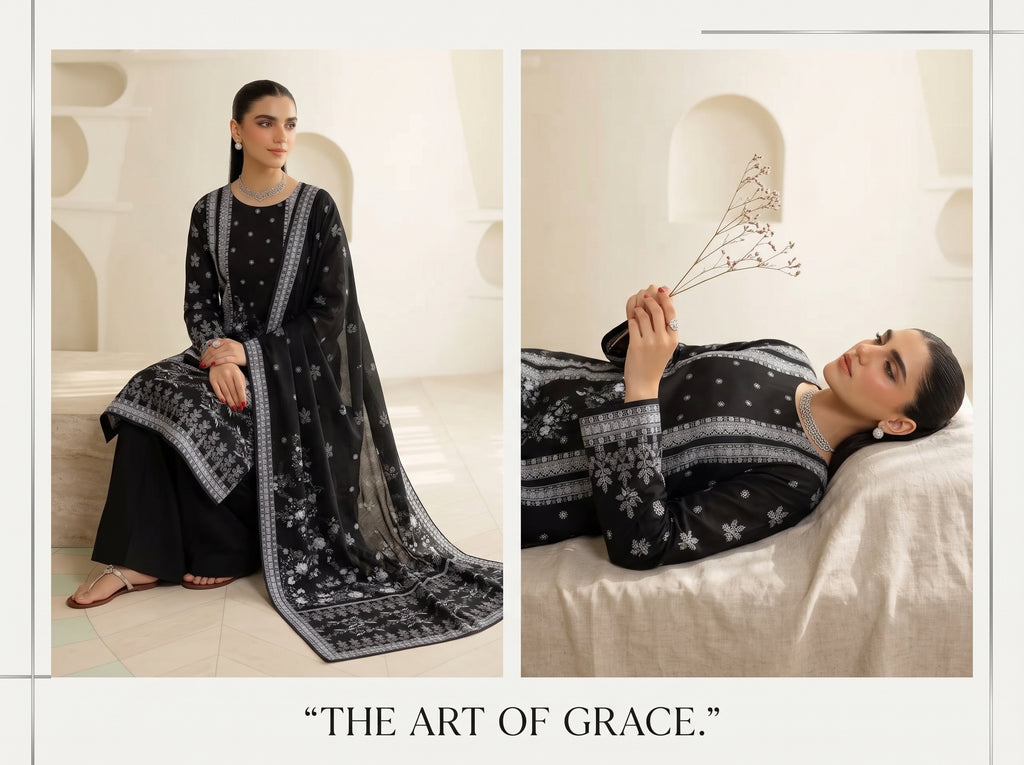 BISMIL 3 PIECE - DIGITAL PRINTED VISCOSE SUIT Unstitched