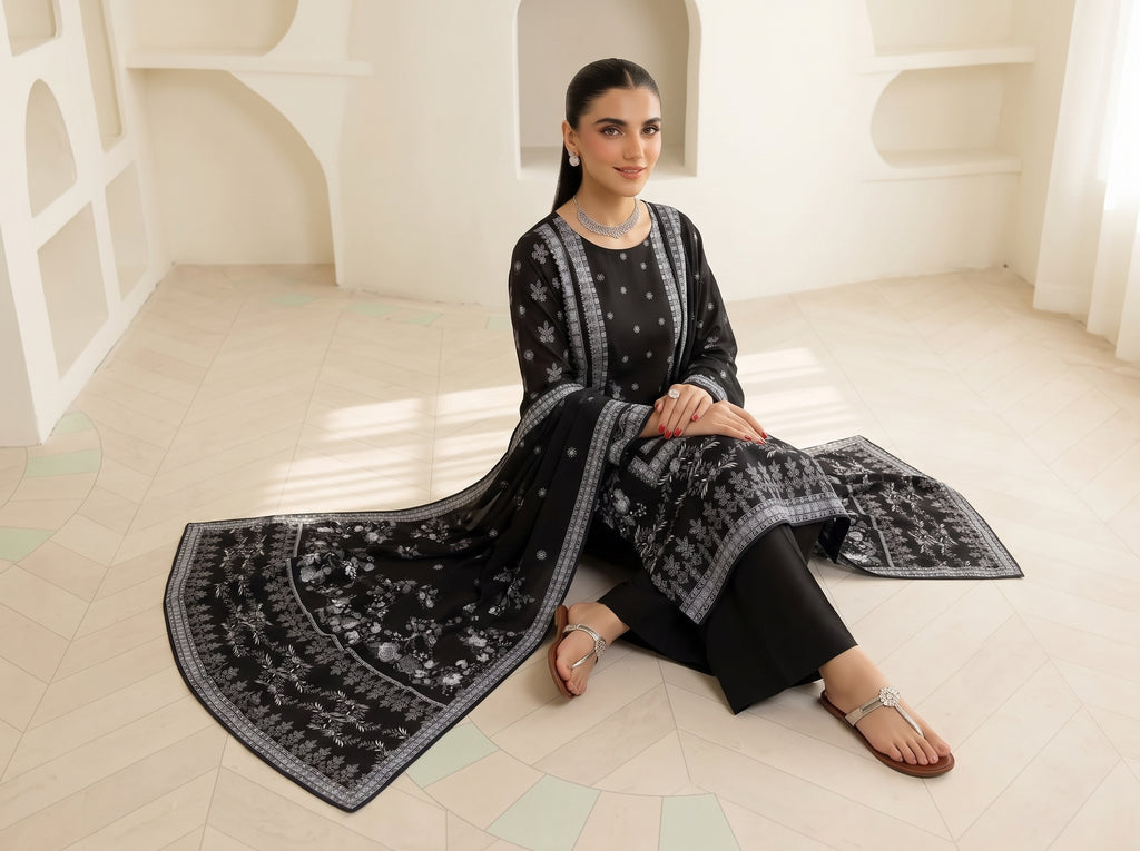 BISMIL 3 PIECE - DIGITAL PRINTED VISCOSE SUIT Unstitched