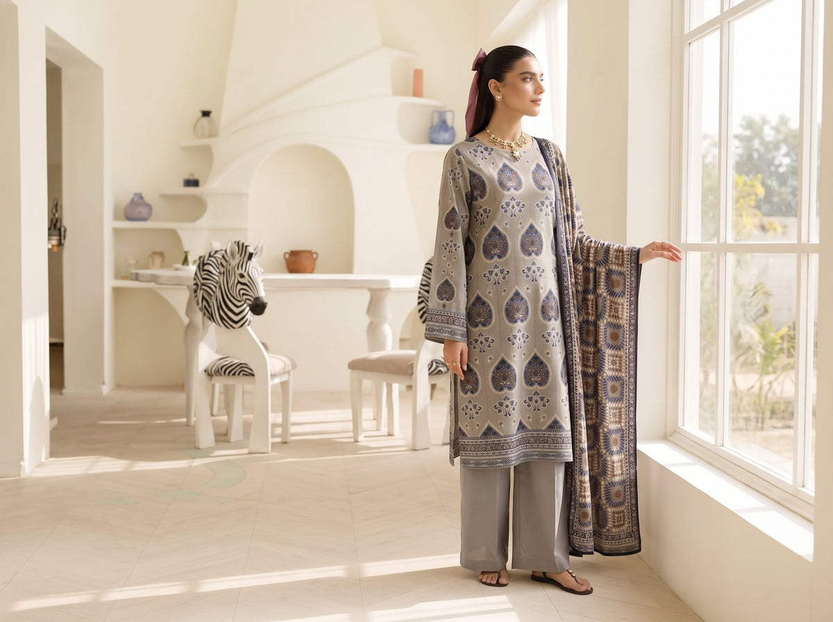 BISMIL 3 PIECE - DIGITAL PRINTED VISCOSE SUIT Unstitched