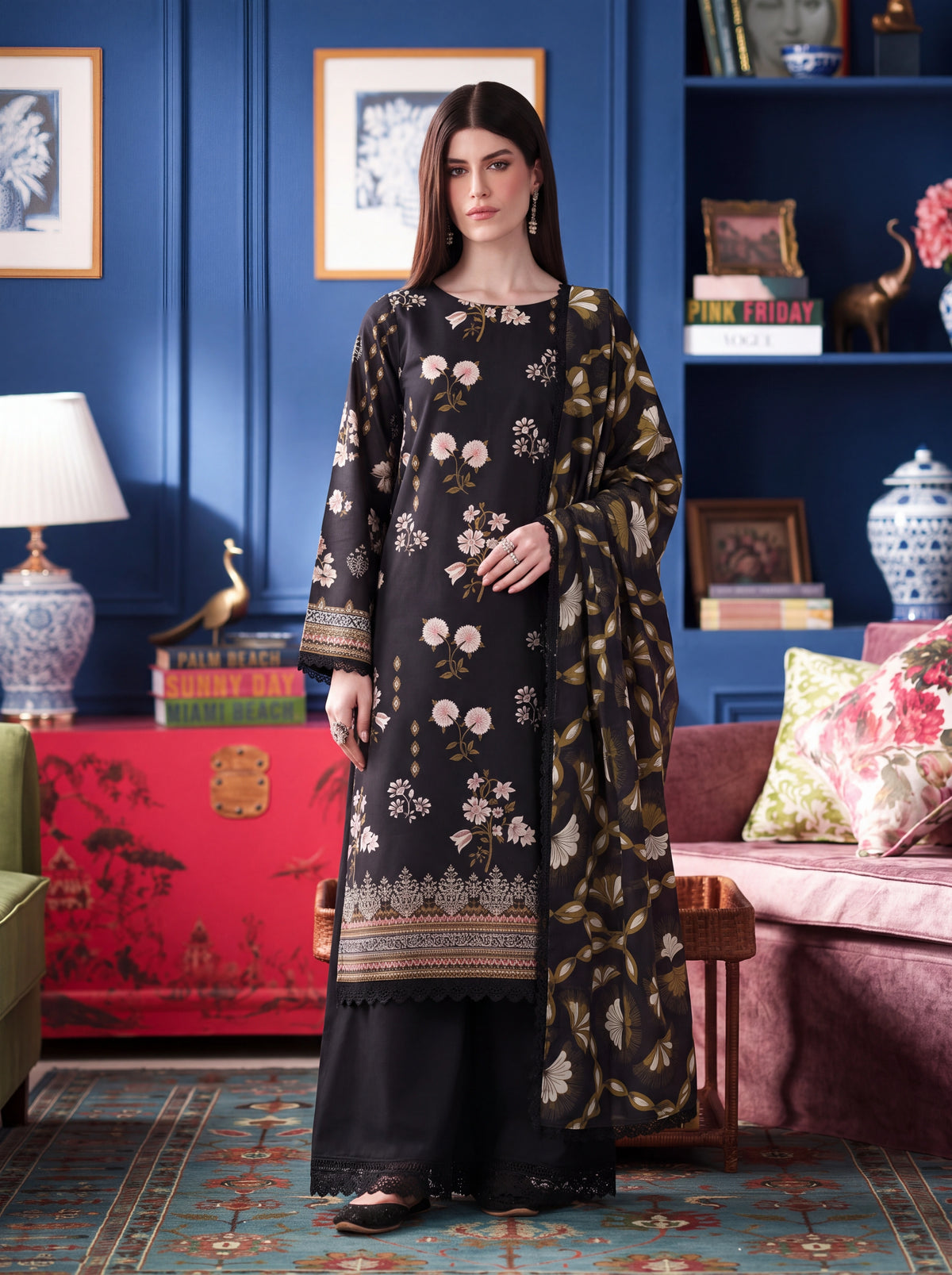 BISMIL 3 PIECE - DIGITAL PRINTED PREMIUM VISCOSE SUIT Unstitched
