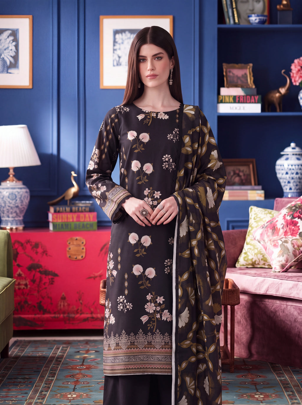BISMIL 3 PIECE - DIGITAL PRINTED PREMIUM VISCOSE SUIT Unstitched