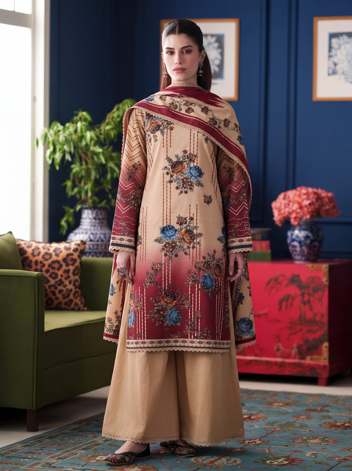 BISMIL 3 PIECE - DIGITAL PRINTED PREMIUM VISCOSE SUIT Unstitched