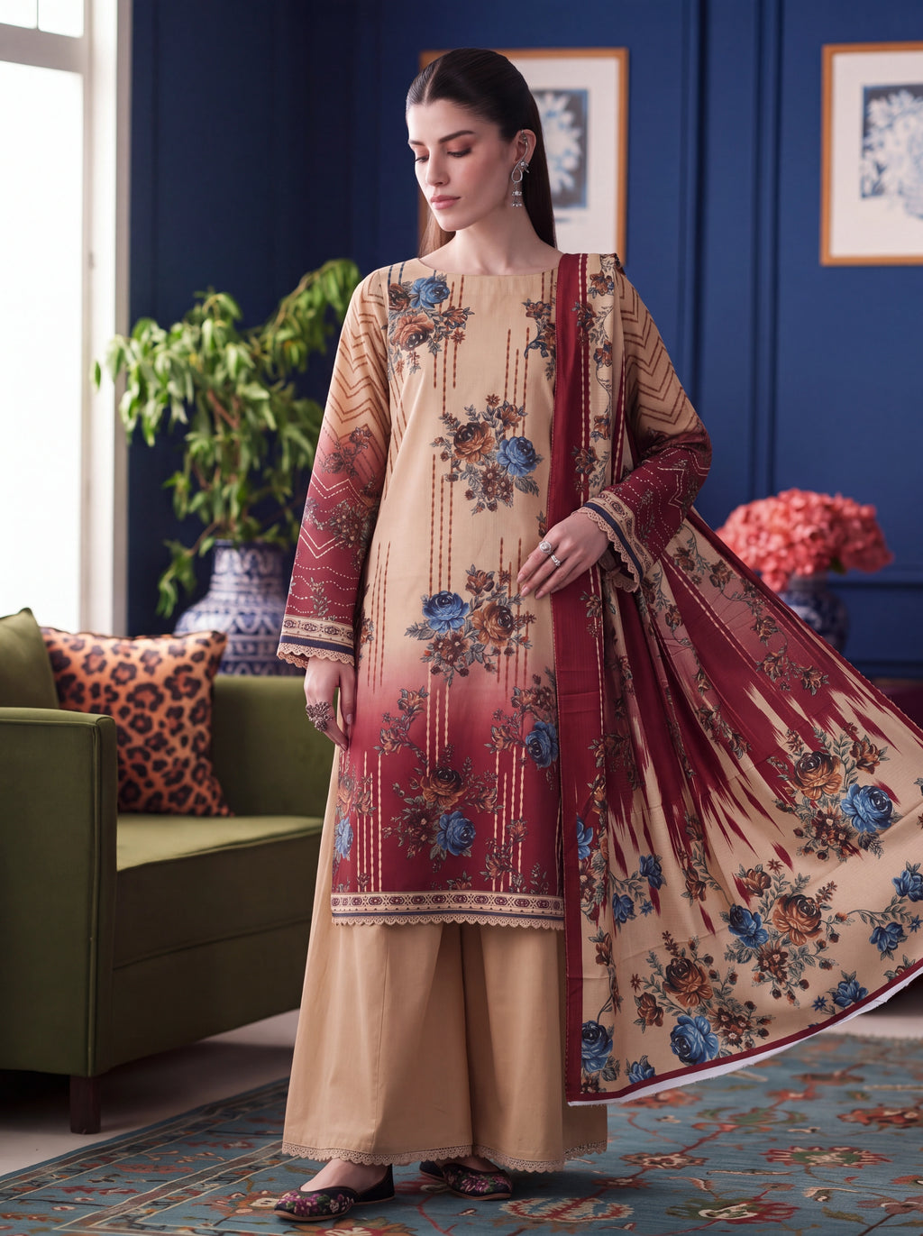 BISMIL 3 PIECE - DIGITAL PRINTED PREMIUM VISCOSE SUIT Unstitched