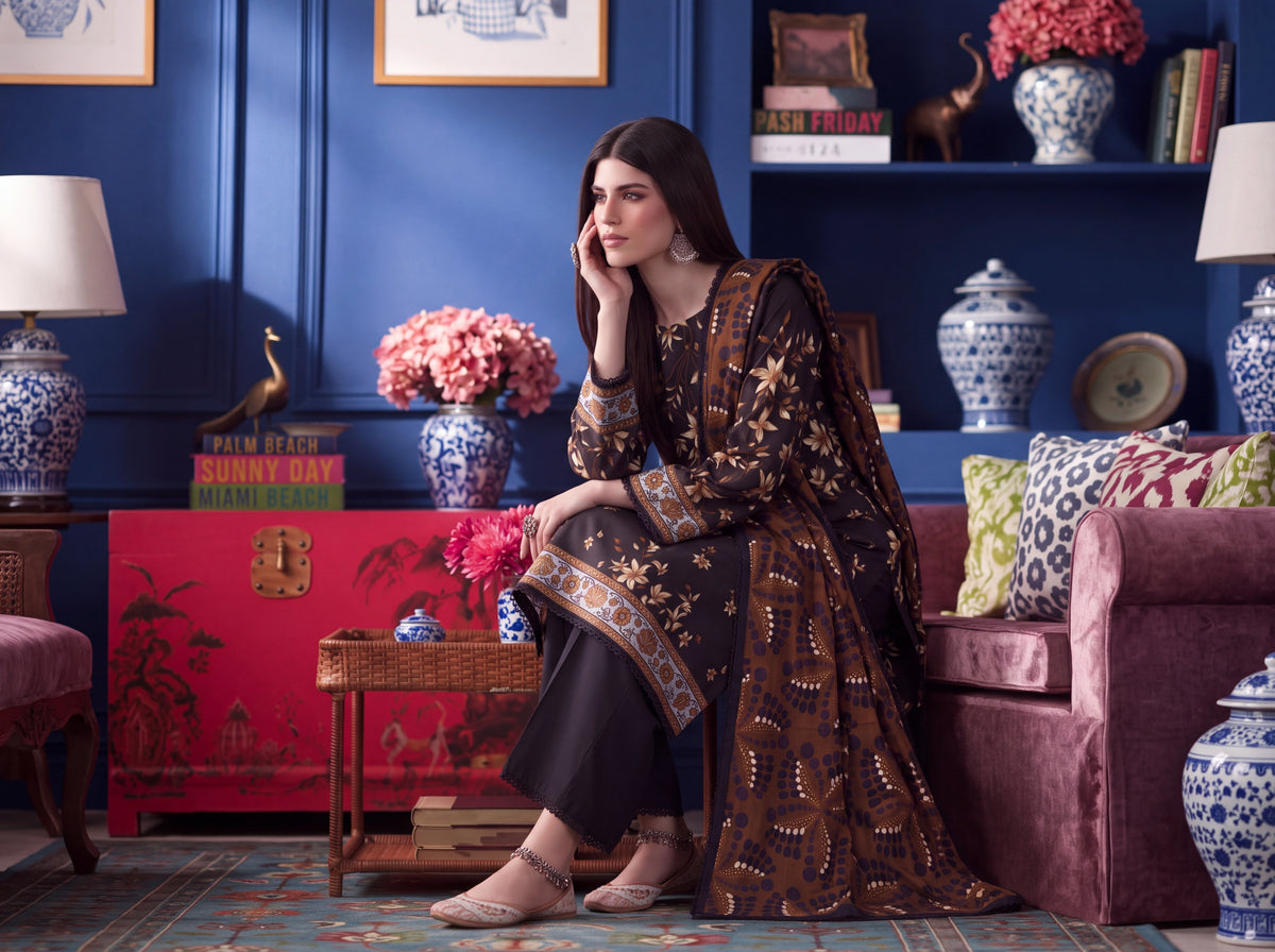 BISMIL 3 PIECE - DIGITAL PRINTED PREMIUM VISCOSE SUIT Unstitched