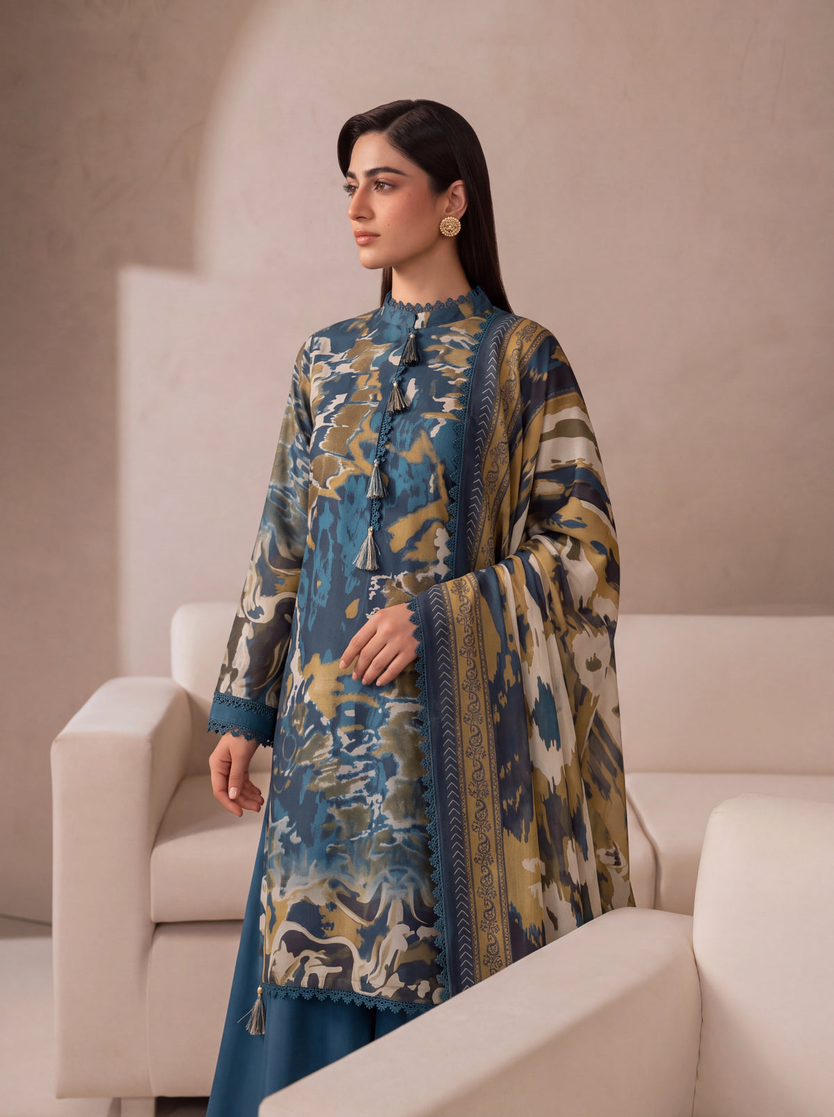 BISMIL 3 PIECE - DIGITAL PRINTED VISCOSE SUIT Unstitched