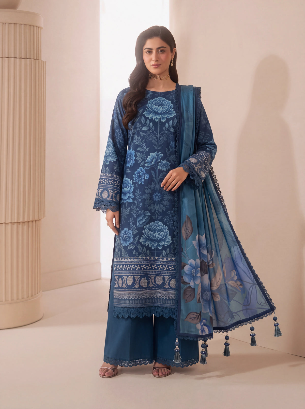 BISMIL 3 PIECE - DIGITAL PRINTED VISCOSE SUIT Unstitched