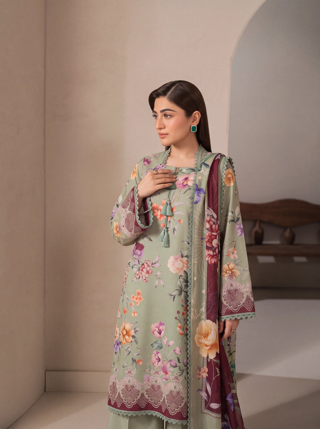 BISMIL 3 PIECE - DIGITAL PRINTED VISCOSE SUIT Unstitched