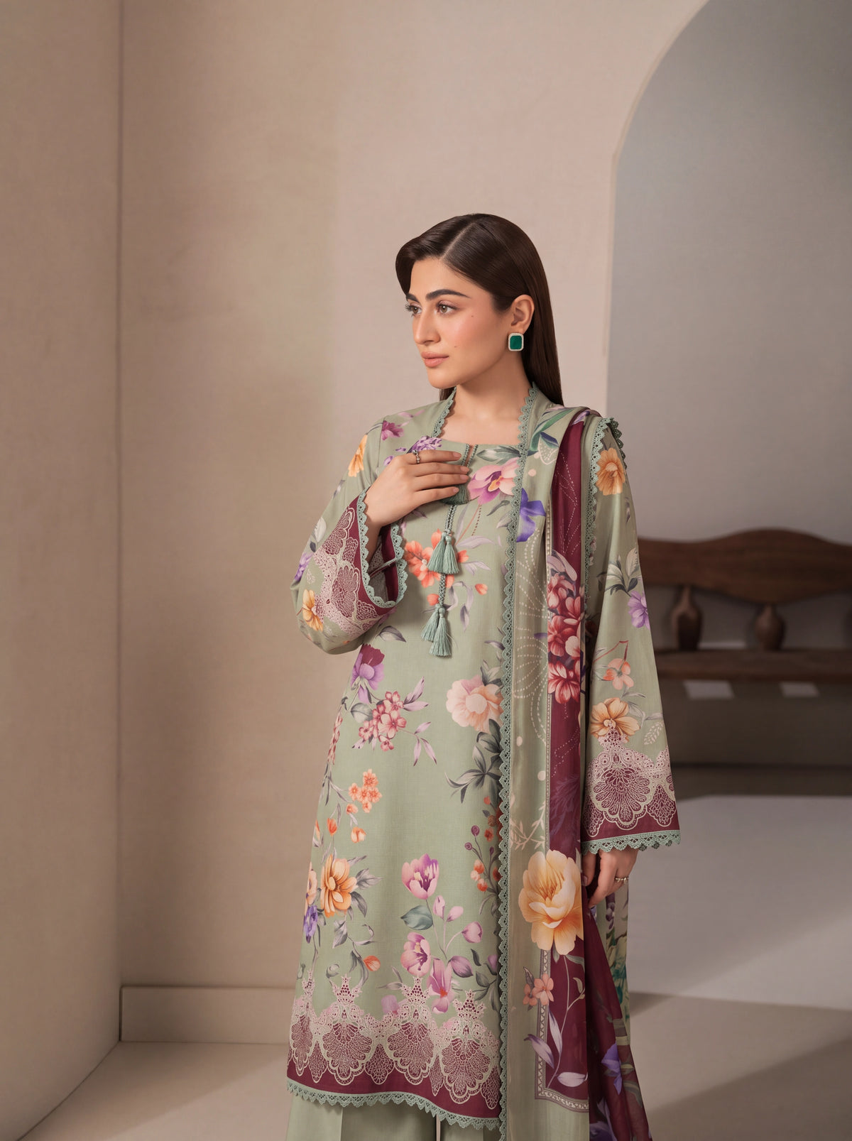 BISMIL 3 PIECE - DIGITAL PRINTED VISCOSE SUIT Unstitched