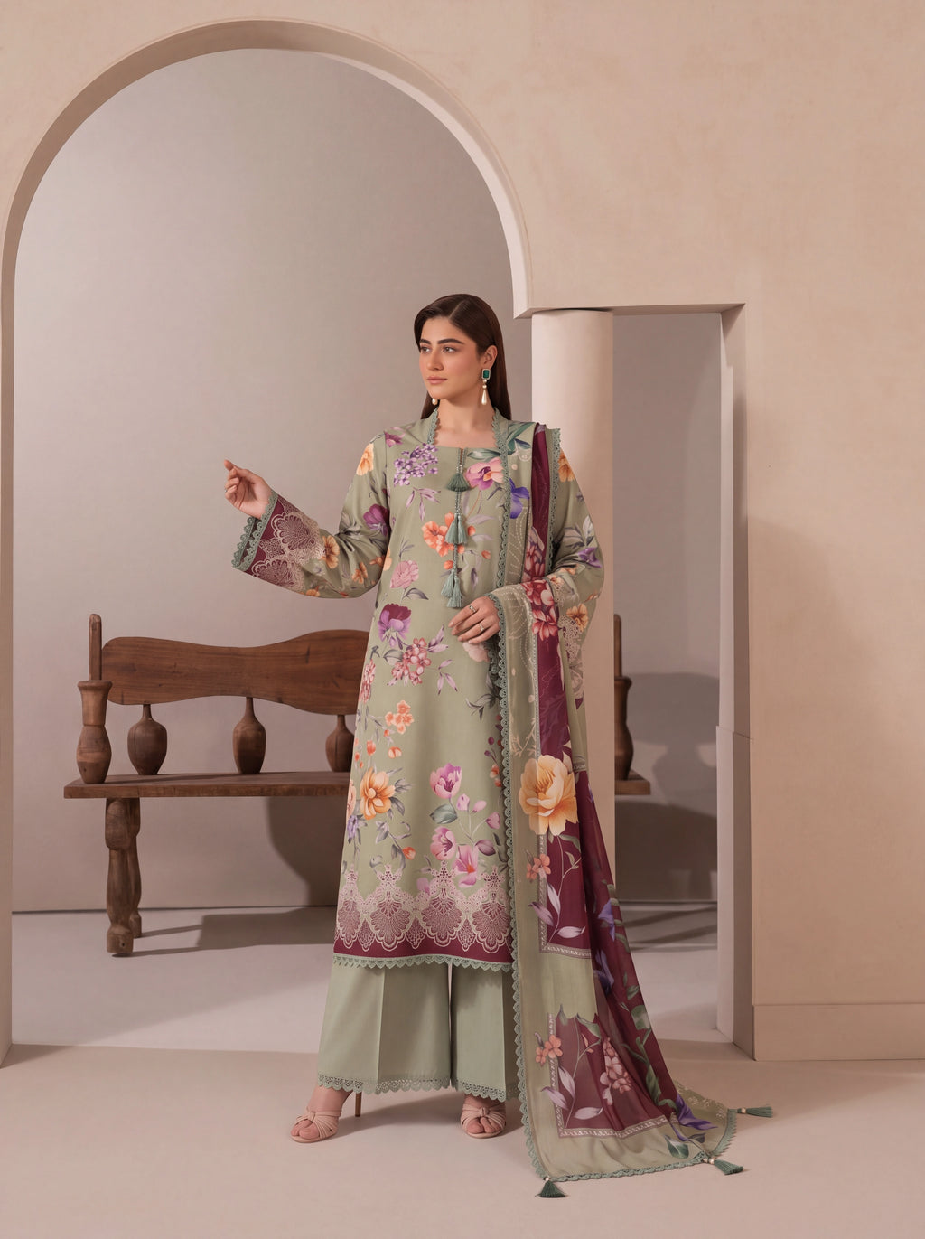 BISMIL 3 PIECE - DIGITAL PRINTED VISCOSE SUIT Unstitched