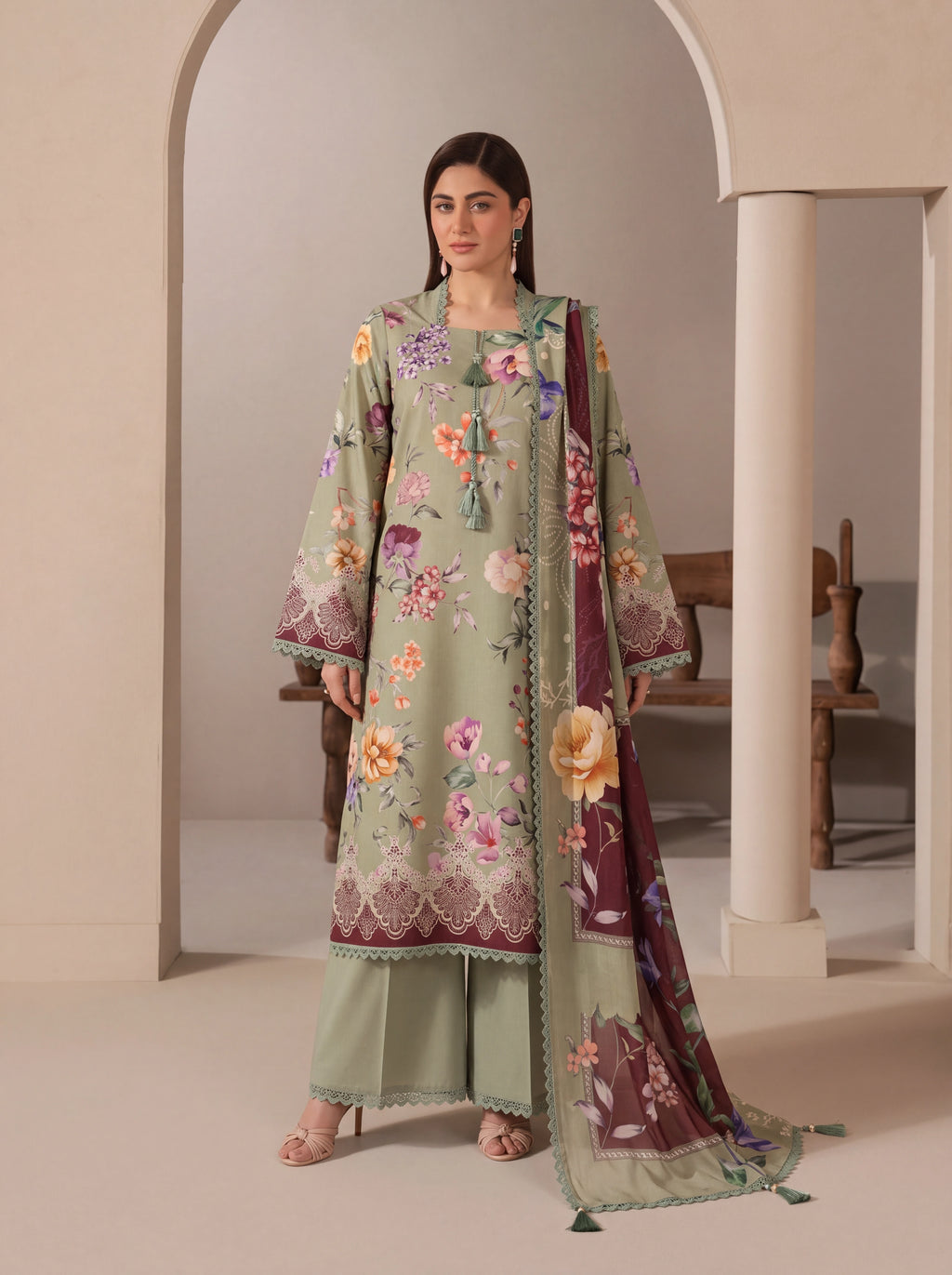 BISMIL 3 PIECE - DIGITAL PRINTED VISCOSE SUIT Unstitched