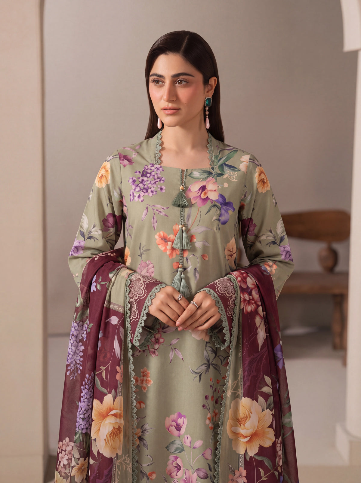 BISMIL 3 PIECE - DIGITAL PRINTED VISCOSE SUIT Unstitched