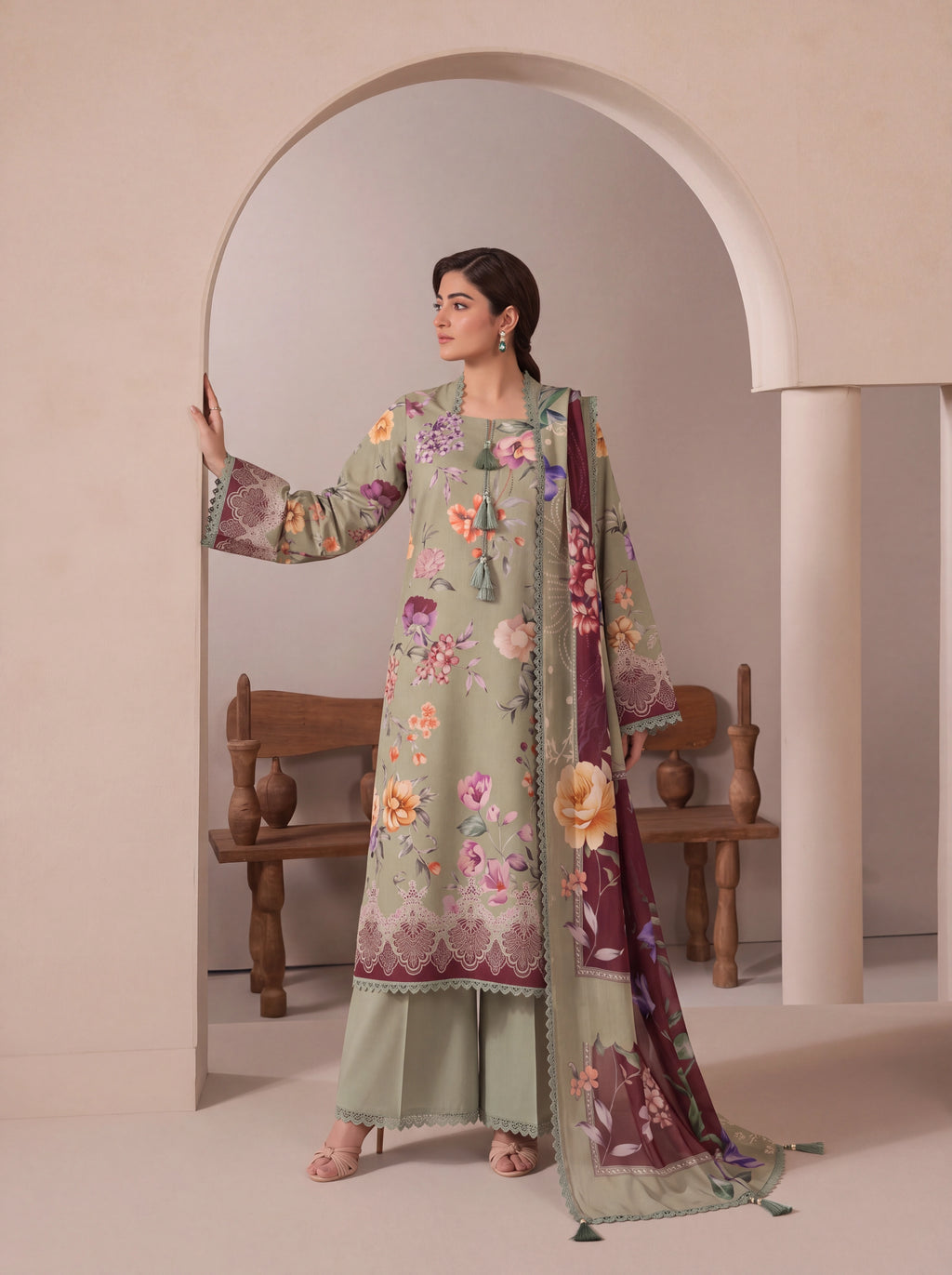 BISMIL 3 PIECE - DIGITAL PRINTED VISCOSE SUIT Unstitched