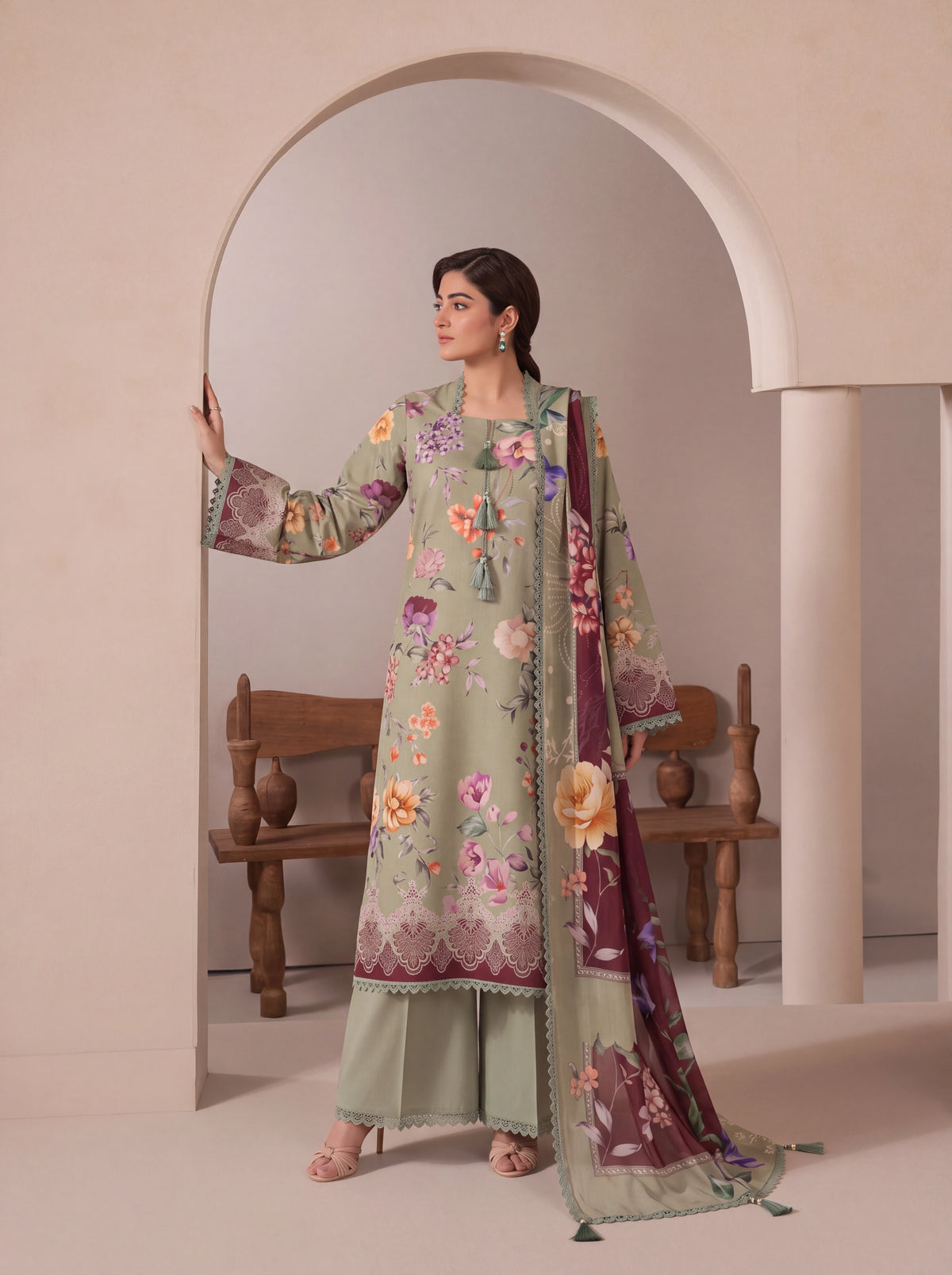BISMIL 3 PIECE - DIGITAL PRINTED VISCOSE SUIT Unstitched