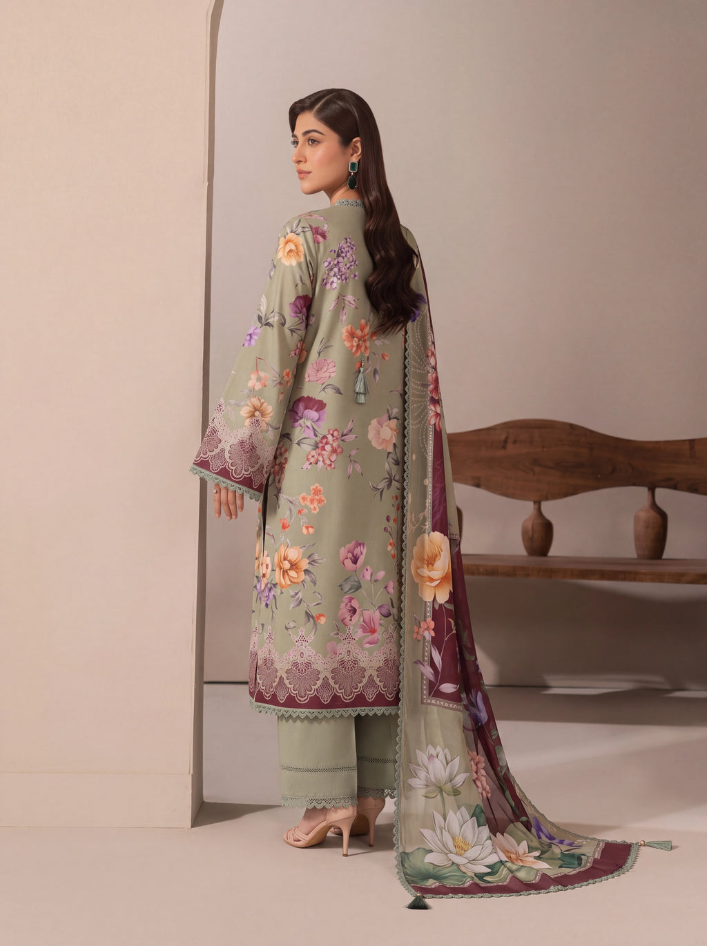 BISMIL 3 PIECE - DIGITAL PRINTED VISCOSE SUIT Unstitched